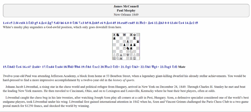 The Real Paul Morphy: An example of an annotated game from The Real Paul Morphy, Chess Book Review
