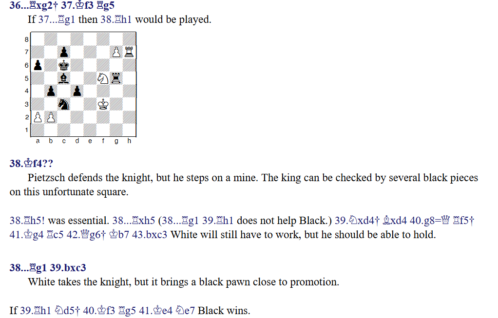 Excerpt from Boris Spassky’s Best Games 1 showing a game with brief annotations, featured in the Chessreads chess book review.