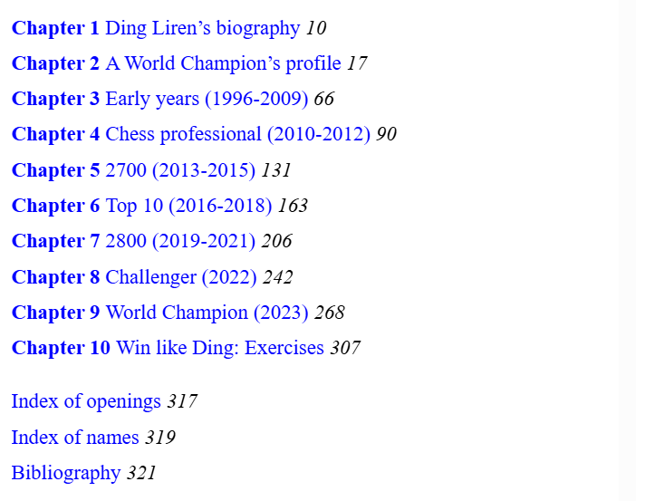 Ding Liren’s Best Games: Table of contents in Ding Liren’s Best Games, chess book review