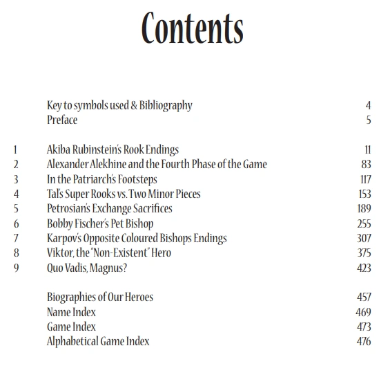 Chess book review, learn from legends, Table of Contents