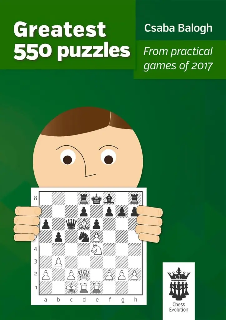 Book cover of "Greatest 550 Puzzles From Practical Games of 2017" by Balogh Csaba, chess book review