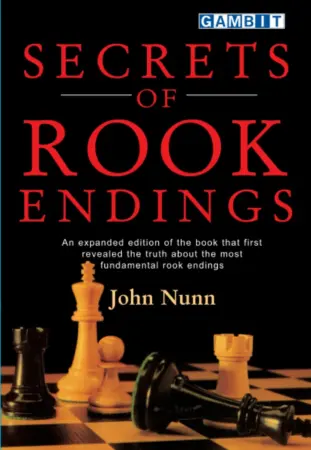 Book cover of "Secrets of Rook Endings" by John Nunn, chess book review