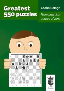 Book cover of "Greatest 550 Puzzles From Practical Games of 2017" by Balogh Csaba, chess book review
