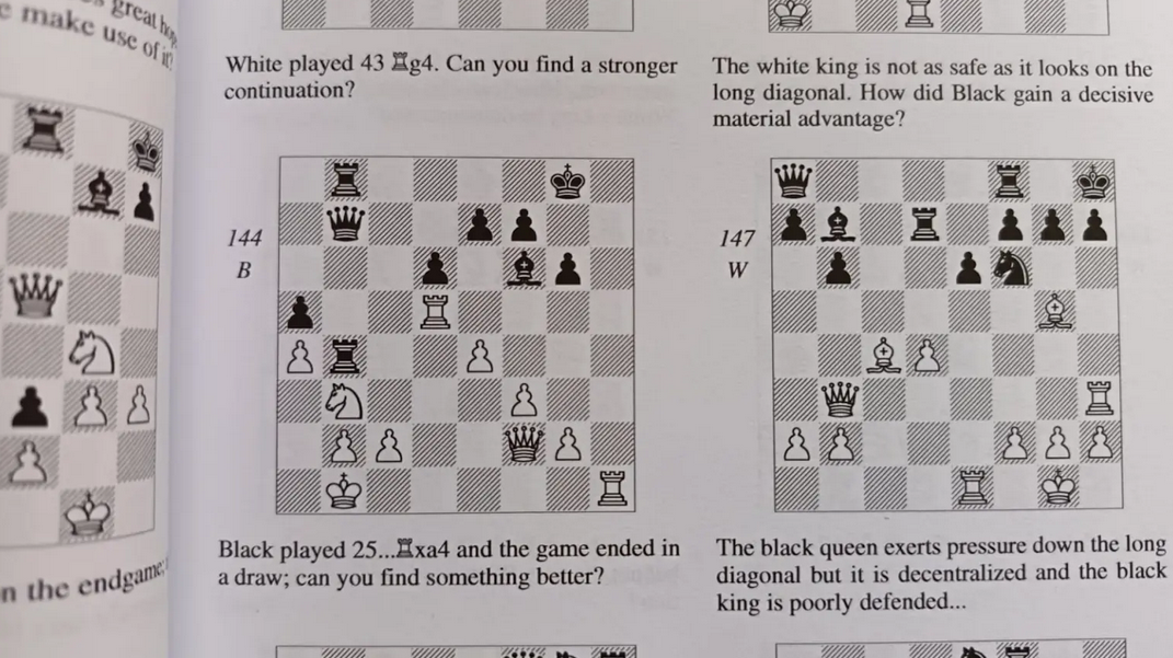 Two positions with questions from The Giant Chess Puzzle Book.