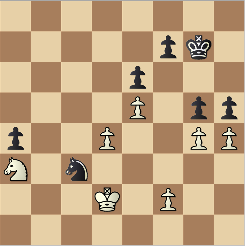 Position after 35.Kd2 g5!!, where Black is giving up their knight for a passer.