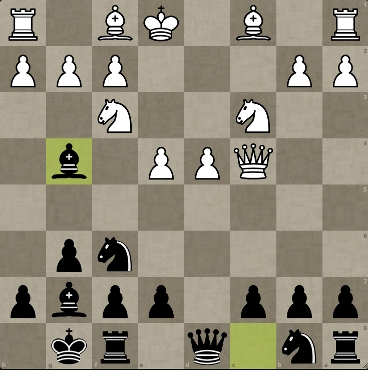 The Smyslov Variation of the Grünfeld after 1. d4 Nf6 2. c4 g6 3. Nc3 d5 4. Nf3 Bg7 5. Qb3 dxc4 6. Qxc4 O-O 7. e4 Bg4
